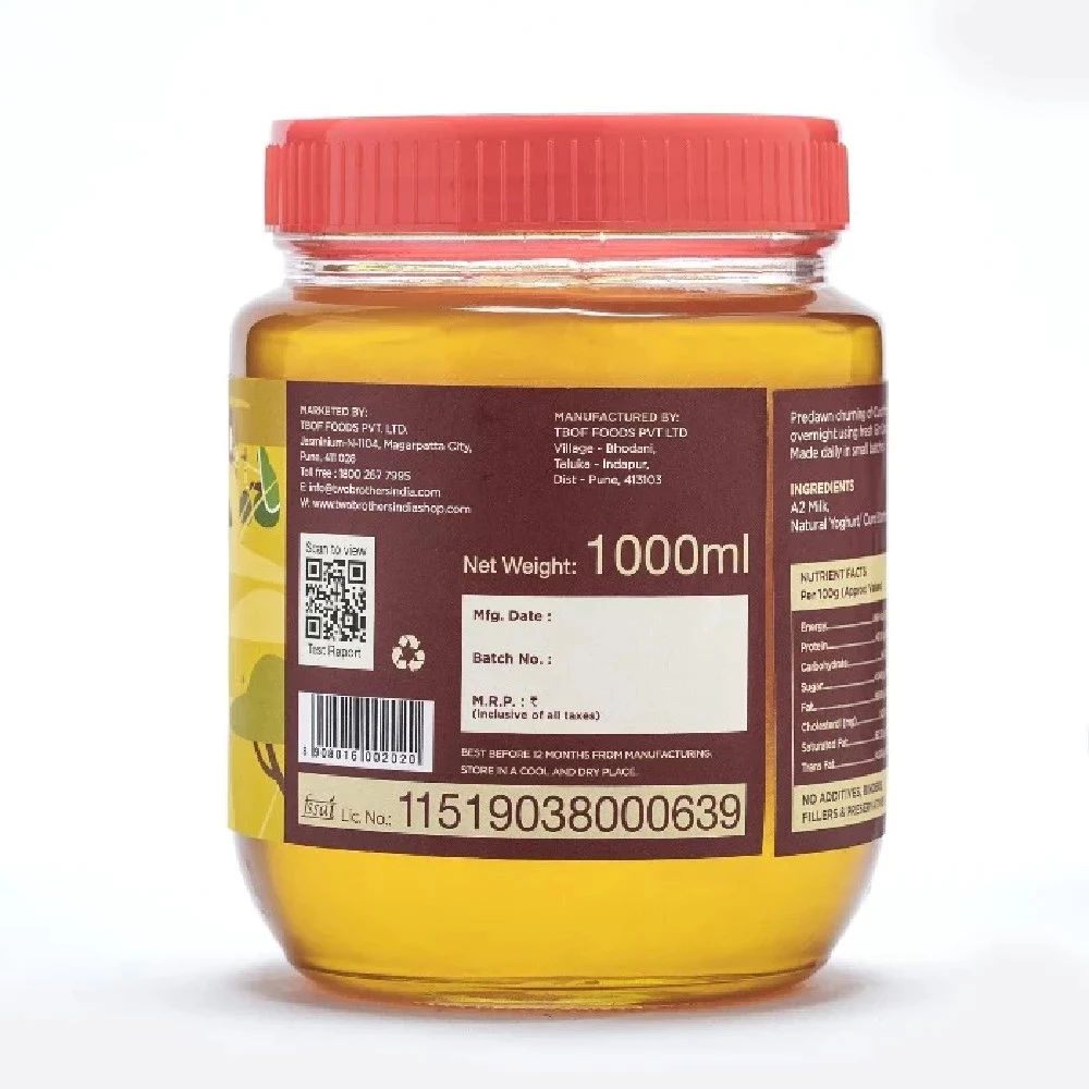 Two Brothers Organic Farms A2 Gir Cow Cultured Ghee, 1000 ml-2.webp